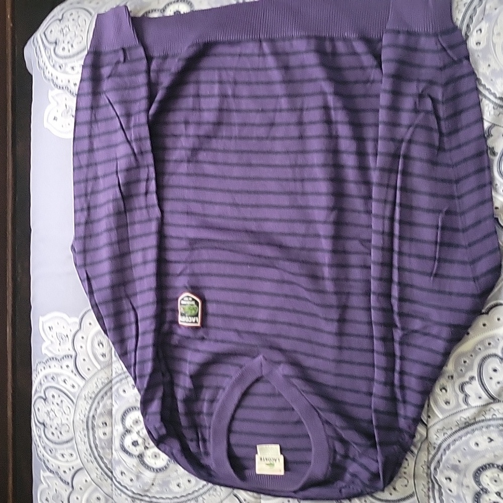 Mens lacoste v-neck sweater  purple w darker purple stripes